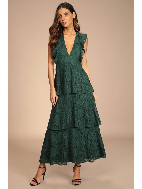 Lulus Dresses & Skirts - Lulus Molinetto Forest Green Lace Ruffled Tiered Sleeveless Maxi Dress XL 1X